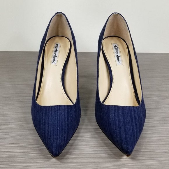 Chales David Caterina Pointy Toe Pump, Blue Textile, Womens Size 8 - Picture 2 of 10